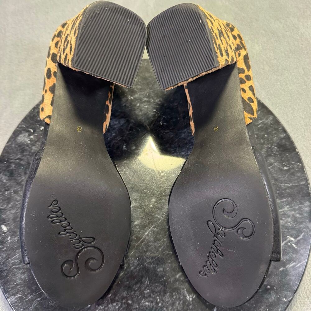 Seychelles Leopard Print & Black Leather Peep Toe Block Heels Women's Size 8 US - Picture 7 of 12
